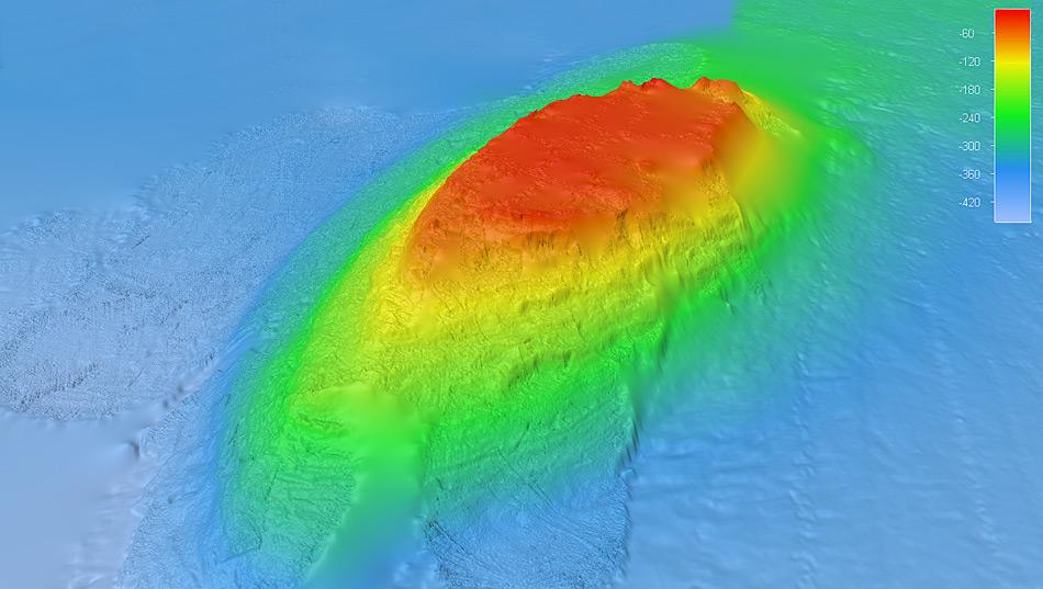 Der «Nachtigaller Soal» erhebt sich bis auf 16 Meter unter die Wasseroberfläche und könnte für die Schifffahrt eine Gefahr darstellen. ©Jan Erik Arndt, AWI