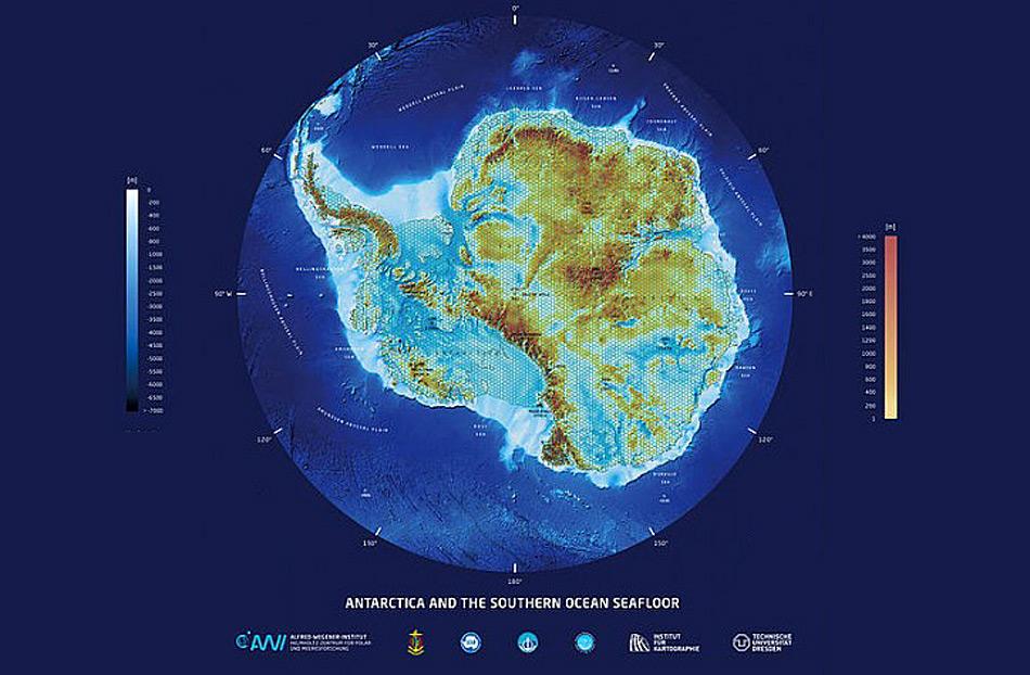 3D-Karte des Antarktischen Kontinents und des umgebenden Südpolarmeers. Foto: Lars Radig
