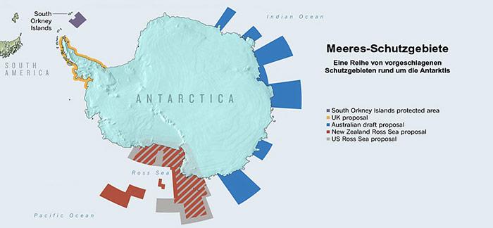 So sollen die Schutzgebiete rund um die Antarktis aussehen, wenn es nach den Wünschen der Wissenschaftler geht.