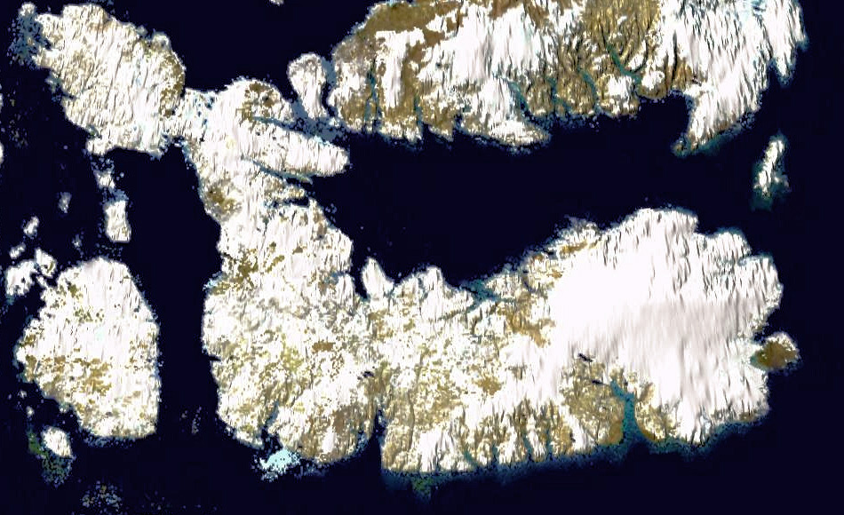 Die Insel Devon liegt am Eingang zur Nordwestpassage im Norden von Nunavut. Die Eiskappe, die rund ein Drittel der Insel bedeckt und bis zu über 800 Meter mächtig ist, liegt im Osten der Insel. Bild: NASA