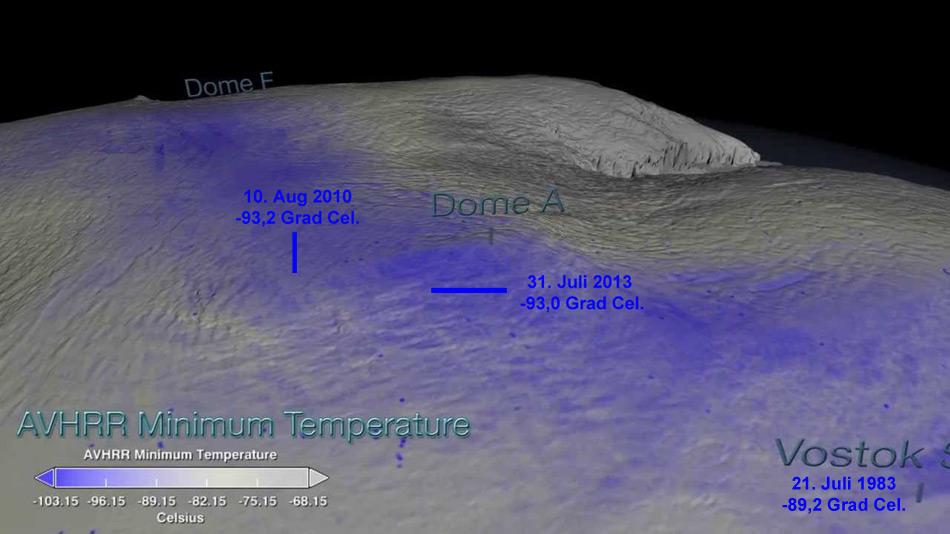 Am 10. August 2010 dürfte es in unmittelbarer Nähe des Kältepols von 2013 noch einmal um zwei Zehntelgrad kälter gewesen sein.