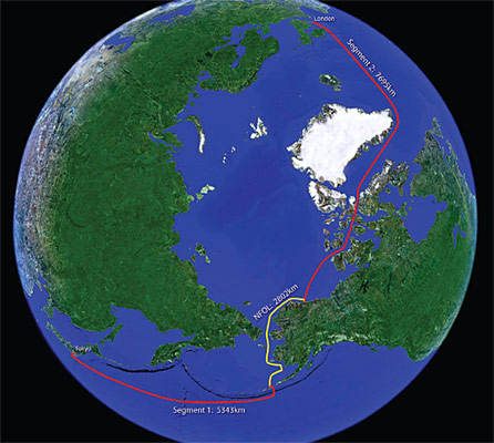 Die Glasfaserleitung führt über insgesamt 15.600 Kilometer von Tokyo nach London.