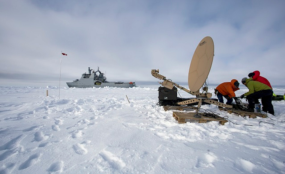 Um die Signale der Satelliten aufzufangen, musste eine Antenne aufgestellt werden, was keine leichte Aufgabe auf einer sich bewegenden Unterlage darstellt.